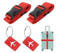Correas para Maleta (2 Piezas), con 2 Etiqueta de Maleta, Correas de Equipaje Ajustables, para reconocer fácil el Equipaje, Bolsa de Viaje, 5 x 200cm, Rojo
