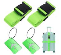 Correas para Maleta (2 Piezas), con 2 Etiqueta de Maleta, Correas de Equipaje Ajustables, para reconocer fácil el Equipaje, Bolsa de Viaje, 5 x 200cm, Verde