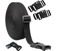Correas para Mochilas 4/5/10/15M Nylon Webbing Strap with 10pcs Flat Side Release Buckles and Tri-Glide Slides For DIY Luggage Backpack Making(2Pcs Black 10MX2.5M)