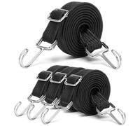 Correas Tensoras Extra Fuertes, Placa Ajustable Cuerda Elasticacon, 4 Piezas 2M, Goma Extensible Bicicleta, con Ganchos Metálicos, para Bicicleta, Moto, Transportín de Coche, Camping (Negro)