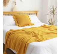 Corredor Cama Hotel King Size, Extremo De Cama Manta, Sólido Bufanda Punto Pie Para La Cama, Bufandas Siesta Para La Decoración Sala Estar Del Hogar Sofá Cama Doble(Yellow,80*170cm for 150cm bed)