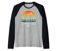 Corredor Retro con Meta de maratón de 26.2 en Chicago, Corre rápido Camiseta Manga Raglan