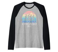 Corredor Retro con Meta de maratón de 26.2 en Chicago, Corre rápido Camiseta Manga Raglan