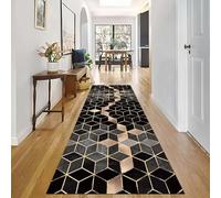 Corredores de Alfombras Antideslizantes para Pasillo Gris Negro Dorado Alfombra Resistente Geométrica 60/80/90/100/110/120cm Corredor para Comedor Salón Entrada(90 * 400cm)