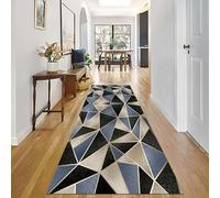 Corredores de Alfombras Lavables para Pasillo Azul Negro Marrón Suaves para Pasillos Fondo Caucho Geométricas Alfombra y Corredor para Salón Lado Cama Balcón(120 * 100cm)