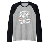 Correr con cafeína WiFi y Malas Decisiones Divertido café Amor Camiseta Manga Raglan