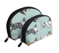 Correr Perro Collie áspero, Bolsa de Maquillaje de Concha, Monedero pequeño para Mujer, Bolsa de artículos de tocador, Bolsa de cosméticos, 2 Piezas