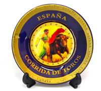Corrida de torros.15.5cm Plato Decorativo de Cocina española, decoración de Paredes Interiores. España. Chapado en Oro. colgado en la Pared