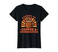 Corriendo En Café Y Determinación Divertido Amante del Café Baris Camiseta gráfica económica, Mujer, Negro, XL