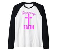 Corriendo en la fe Dios con su Biblia de Mujer Cristiana Inspirada Camiseta Manga Raglan