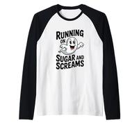 Corriendo en Sugar and Screams Cute Ghost Halloween Fun Camiseta Manga Raglan