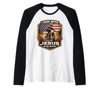 Corro con Jesús en mi corazón American Dirt Bike Rider USA Camiseta Manga Raglan