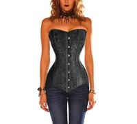 Corsage - Corsé para mujer, estilo vintage, corsé medieval, con cordones, estampado floral, gótico, steampunk, disfraz de carnaval, Negro , M