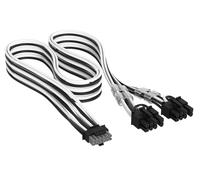 CORSAIR Elite Premium Cable de PSU PCIe 12V-2x6 to 2X 8-Pin (6+2 Split) con Funda Individual - Diseño Paracord de Malla de Triple Capa, Compatible with 12V-2x6 PSUs - Negro/Blanco