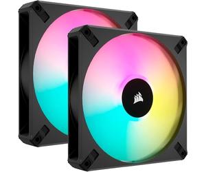 Corsair iCUE AF140 RGB Elite de 140 mm Kit de Dos Ventiladores PWM - Ocho LED RGB por Ventilador - Tecnología AirGuide - Controlador iCUE Lighting Node Core Incluido - Negro