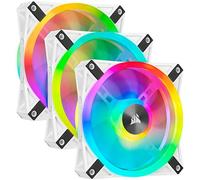 Corsair iCUE QL120 RGB, Ventilador LED RGB , 102 LED RGB Direccionables Individualmente, de hasta 1500 RPM, Silencioso, Amortiguadores Antivibraciones, Paquete Triple con Lighting Node CORE , Blanco, 120 mm