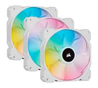 Corsair iCUE SP120 RGB ELITE 120mm PWM Set de tres ventiladores con iCUE Lighting Node CORE, Tecnología CORSAIR AirGuide, Ocho LED RGB direccionables, baja sonoridad de 18 dBA, hasta 1.500 RPM, Blanco
