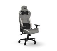 Corsair T3 RUSH Fabric Silla para juegos (2023), Diseño Inspirado en Las Carreras, Exterior de Tela Suave, Almohada Cervical Acolchada y Soporte Lumbar de Espuma Viscoelástica, Gris y Blanco