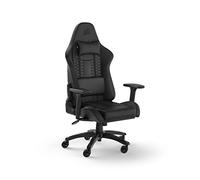 Corsair TC100 Relaxed Silla para Juegos - Leatherette - Diseño Inspirado en Las Carreras - Cojín Lumbar - Almohada Cervical Extraíble de Espuma Viscoelástica - Reposabrazos Ajustables - Negro