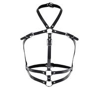 Corsé de cuero sexy con cadena, tirantes de cuero para mujer, cadena de cintura y cuerpo con correa para el busto (negro)