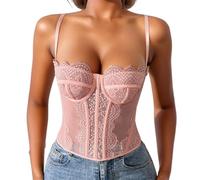 Corsé de encaje para mujer, sexy, con tirantes delgados, con varillas de acero, control de abdomen, transpirable, entrenador de cintura, sin mangas, para salir, fiesta, club, 01-rojo, S