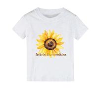 Corsé de manga corta para niñas, estampado de girasol, Live in THE Sunshine, para niños y niñas, camisas de verano de color sólido para niñas grandes (blanco, 12-18 meses)