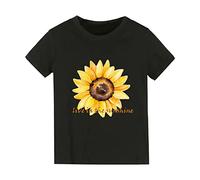 Corsé de manga corta para niñas, estampado de girasol, Live in THE Sunshine, para niños y niñas, camisas de verano de color sólido para niñas grandes (negro, 12-18 meses)