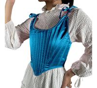 Corsé de satén renacentista para mujer, con barra vertical, corpiño con cordones, sobrepecho, vintage, disfraz medieval, ropa interior, corsé retro, corsé con cordones, O Sky Blue, L