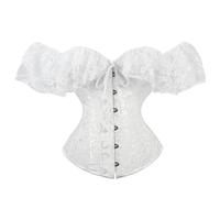 Corsé para mujer, estilo gótico del Reino Unido, hombros descubiertos, con cordones, con mangas cortas, faja moldeadora, lencería vintage para novia, disfraz de Halloween, para adultos, blanco, M