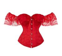 Corsé para mujer, estilo gótico del Reino Unido, hombros descubiertos, con cordones, con mangas cortas, faja moldeadora, lencería vintage para novia, disfraz de Halloween, para adultos, rosso, XS
