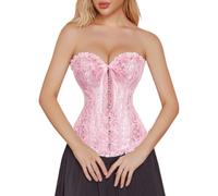Corsé para mujer, medieval, tallas grandes, corsé elegante, corpiño completo, Rosa., 4XL