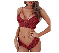 Corsé Ropa Interior Tamaño Bralette Plus Encaje Flores Mujeres Dos Ropa Interior Sujetador, rojo, XXL