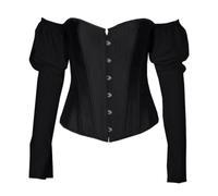 Corsé VolRenaissance de manga larga para mujer, hombros descubiertos, pecho de pirata, vintage, corpiño sexy, manga larga, corsé medieval con cordones, corsé gótico para Oktoberfest Halloween, O negro