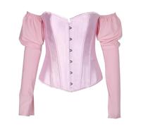 Corsé VolRenaissance de manga larga para mujer, hombros descubiertos, pecho de pirata, vintage, corpiño sexy, manga larga, corsé medieval con cordones, corsé gótico para Oktoberfest Halloween, O rosa