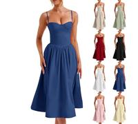 Corset Dress for Women Formal Spaghetti Strap Bustier Midi Dresses Flowy Pleated Hem Sundress with Pockets