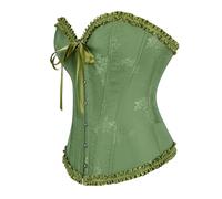 Corset Mujer Medieva Corsé Bustier para Halloween Satín Corsé Push Up de Encaje Gotico Piraten Corpiños Cintura Bustier Tops con Patrón Jacquard Gótico Elegante Corpiño de Carnival (04-Green, XL)