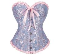 Corset Mujer Top , Bustier Shapewear Lencería, Cintura de Encaje Push Up Body (Blu e Rosa, L)
