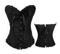 Corset Negro Disfraz Mujer Corse Medieval Halloween Top Bustier con Cordones, Black Corpiño Palabra de Honor Corsé Gótico Palacio Cordet Overbust Cintura para Carnava Cosplay Fiesta Outfit B617