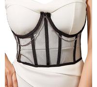 Corset,Personalidad De Las Mujeres Corsé De Malla Transparente Corta Top Fashion Open Cup Lace Up Underbust Bustier Corset Con Cadena Gótica Punk Cintura Entrenamiento Body Shaper Deshuesado Corpi