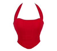 Corset Rojo,Corsé Steampunk de Underbust para Mujer Cuello Halter Top Bustier con Cordones y Huesos de Plástico Cinturón Firme de Formación de Cintura Bustier Gótico Fajas Reductoras