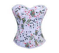 CorsetsNmore Women’s Playing Cards Printed White Satin Corset Gothic Costume