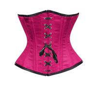 CorsetsNmore Women’s Royal Pink Satin Double Boned Front Black Ribbon Gothic Underbust Bustier Corset