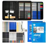 Corslet - Juego de 74 lápices de dibujo para bosquejos, suministros de arte profesional, juego de lápices de bocetos y 16 y 50 hojas A5, libro de bocetos de grafito, carbón, acuarela, lápices de color