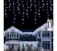 CORST 3M Cortina de luz Outddor Icicle Lights PILES Luces de Pascua con control remoto para decoración de fiesta, boda, balcón, ventana, pared, escaparate, boda, San Patricio (blanco)
