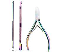 Corta Cuticulas Profesional - Alicates Cuticulas Cortador y Removedor de Cuticulas del Acero con Cortacutículas de Acero Inoxidable, Empujador de Cutículas de Doble Extremo y Raspador