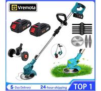 Cortacésped eléctrico Vremota, cortadora de césped de jardín inalámbrica de mano, 100-135cm de longitud ajustable para herramienta de Pin de batería Makita de 21V E (1 Battery)