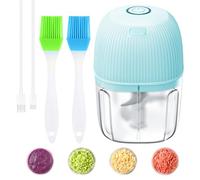 Cortador de cebolla eléctrico USB recargable de 250 ml, mini picadora eléctrica, prensa de ajos, sin cable, picadora eléctrica para verduras (azul)