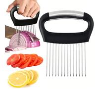 Cortador de Cebolla, Tenedor de Cebolla, Guía de Acero para Rebanar Vegetales, Soporte de Ayuda para Rebanar, Cortador para Patatas, Zanahorias, Carne