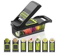 Cortador de cebollas y verduras, 9 cuchillas, cortador de verduras grande de cocina, cortador de verduras manual, cortador macedonia inoxidable, mandolina, rallador de patatas con recipiente