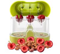 Cortador de cerezas 2 en 1 y medio rebanador, removedor de semillas de cereza de 3 agujeros con hoja integrada, con recipiente transparente (verde manzana)